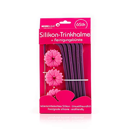 Kochblume Silikon-Trinkhalm-Set | 6-teilig mit Reinigungsbürste (lila) von Kochblume