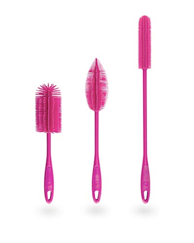 Kochblume Silikonbürsten 3er Set mit Wechselköpfen | Flaschenbürste, Spülbürste, Antibakteriell, Keimfrei (pink) von Kochblume