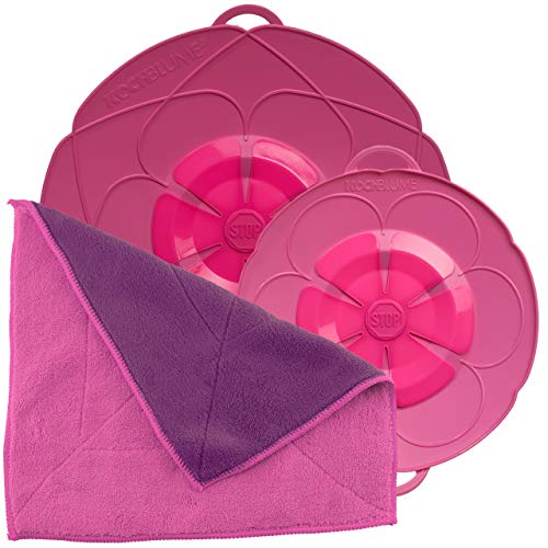 Kochblume Spar-Set für Töpfe von 14 bis 24 cm mit Microfasertuch als Set in der bunten Box | Silikon Überkochschutz für Töpfe und Pfannen (pink) von Kochblume