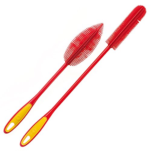 Kochblume Flaschenbürste 36cm & Flaschenbürste Slim 2er Set | Premium-Silikon & BPA frei| Hitzbeständig | Spülmaschinenfest | Von schmalen Öffnungen bis zu Thermoskannen & Karaffen | Farbe: rot von Kochblume