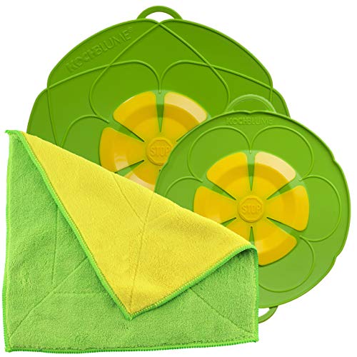 Kochblume Spar-Set für Töpfe von 14 bis 24 cm mit Microfasertuch als Set in der bunten Box | Silikon Überkochschutz für Töpfe und Pfannen (Limette) von Kochblume