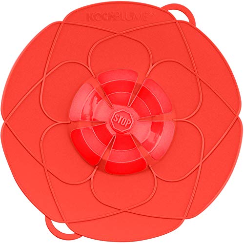 Kochblume das Original, Silikon Überkochschutz für Töpfe und Pfannen, Mikrowellen-Deckel, Spritzschutz und Dampfgar-Aufsatz | Farbe:rot, Größe:L von Kochblume