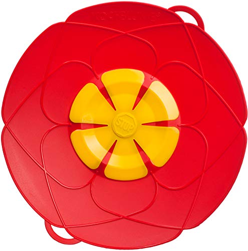 Kochblume - das Original vom Erfinder Armin Harecker L 29 cm rot/gelb, Überkochschutz für Topfgrößen von Ø 14 bis 24 cm, Set mit Microfasertuch von Kochblume