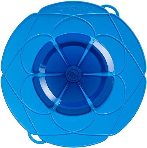 Kochblume vom Erfinder Armin Harecker XL 33 cm blau, Überkochschutz für Topfgrößen von Ø 20 bis 28 cm, Set mit Microfasertuch von Kochblume