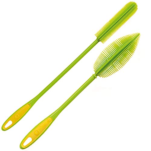 Kochblume Flaschenbürste 36cm & Flaschenbürste Slim 2er Set | Premium-Silikon & BPA frei| Hitzbeständig | Spülmaschinenfest | Von schmalen Öffnungen bis zu Thermoskannen & Karaffen | Farbe: limette von Kochblume