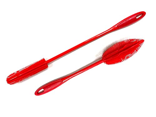 Kochblume Flaschenbürste 36cm & Flaschenbürste Slim 2er Set | Premium-Silikon | Hitzbeständig | Spülmaschinenfest | Von schmalen Öffnungen bis zu Thermoskannen & Karaffen | Farbe: rot von Kochblume