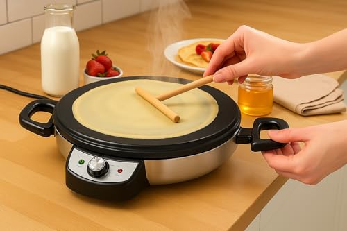 Fladenbäcker Modell KE1005: Leistungsstarker Crêpes Maker mit Edelstahlgriffen, Backfläche und Temperaturregler inklusive Thermostat von Kochmann Germany