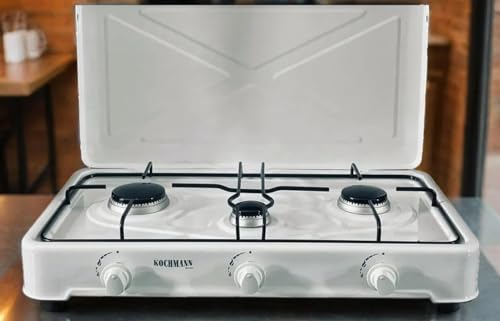 Gaskochfeld in elegantem Weiß – 1, 2, 3 und 4 Flammig Kochfeld für stilvolles Kochen (Gaskochfeld 3 Flammig) von Kochmann Germany