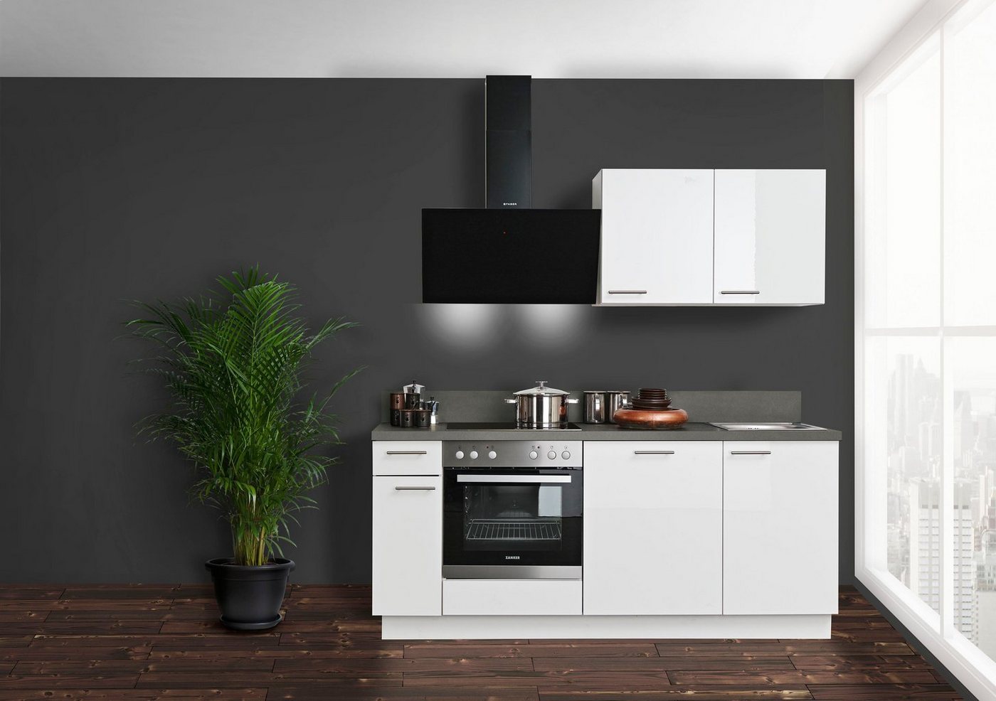 Kochstation Küchenzeile KS-Scafa, vormontiert, mit höhenverstellbaren Füßen, vormontiert, wahlweise mit E-Geräten, mit Soft-Close, Breite 200 cm von Kochstation