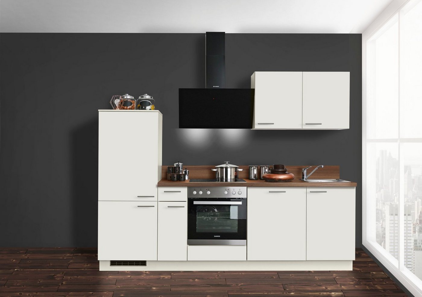 Kochstation Küchenzeile KS-Scafa, vormontiert, mit höhenverstellbaren Füßen, vormontiert, wahlweise mit E-Geräten, mit Soft-Close, Breite 260 cm von Kochstation