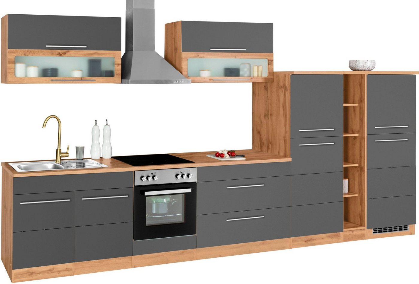 Kochstation Küchenzeile KS-Wien, Breite 410 cm, wahlweise mit E-Geräten von Kochstation