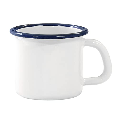 Kockums Jernverk Tasse 8 cm, 0,37 L - weiß, Rand blau - Teetasse Kaffeetasse Becher hitzebeständig für Herd und Induktion - Emaille - Robust - Picknick - Outdoor - 12x9,4x8 cm von Kockums Jernverk