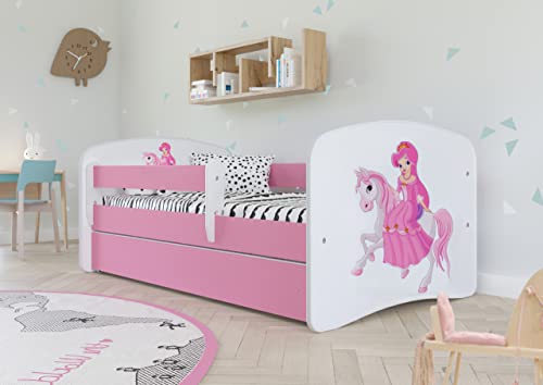 Bjird Kinderbett Jugendbett 70x140 80x160 80x180 Rosa mit Rausfallschutz Schublade und Lattenrost Kinderbetten für Mädchen - Prinzessin auf dem Pony 160 cm von Bjird