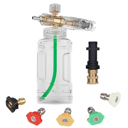 Kocusu Schaumpistole Autowäsche 1L,2 in 1 Einstellbare Schaumkanone Autowäsche für Kärcher K2 K3 K4 K5 K6 K7 mit 5 Sprühdüsen,kompatibel mit Kärcher Schaumdüse,Schaumlanze für Hochdruckreiniger von Kocusu