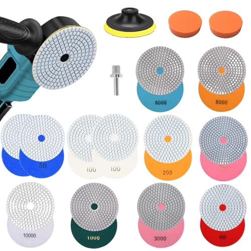 Kocusu 16 Stück Diamant Polierscheiben 125mm,Profi Nass Trocken Diamant Polierscheibe 50-10000 Grit mit M14 Gummi Stützteller und Schaumstoff Polierpads für Marmor,Granit,Beton Kocusu 16 Stück Diamant Polierscheiben 125mm,Profi Nass Trocken Diamant Polierscheibe 50-10000 Grit mit M14 Gummi Stützteller und Schaumstoff Polierpads für Marmor,Granit,Beton von Kocusu