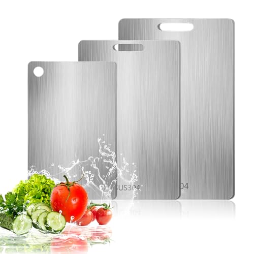 Kocusu 3 Stück Titan Schneidebrett Set,S316 Edelstahl Schneidebrett,BPA-frei Titanium Cutting Board,Doppelseitiges Lebensmittel Grade für Fleisch,Obst,Gemüse,Brot,29x20cm,34x23cm & 39x28cm Kocusu 3 Stück Titan Schneidebrett Set,S316 Edelstahl Schneidebrett,BPA-frei Titanium Cutting Board,Doppelseitiges Lebensmittel Grade für Fleisch,Obst,Gemüse,Brot,29x20cm,34x23cm & 39x28cm von Kocusu