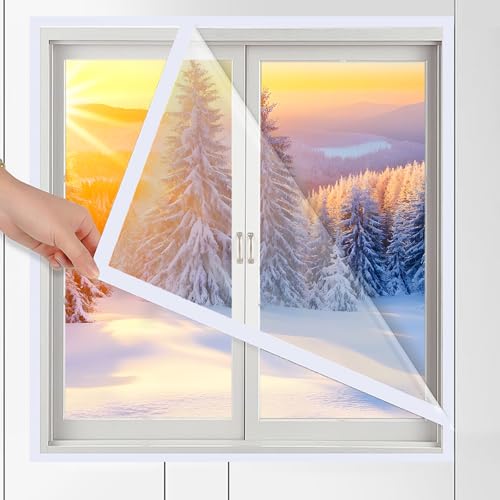 Kocusu Fenster Isolierfolie Kit Hohe Transparenz,Thermofolie Fenster Gegen Kälte PVC,Thermo Cover Fenster mit Nylonband,DIY Kälteschutzfolie Fenster,Weich Isolierfolie Fenster Kälteschutz (1.2M*2.4M) von Kocusu