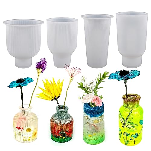 Kocusu Silikonform Vase Gießformen,Vase Silikon Gießform,Blumenvasen Silikonformen Gießformen,Silikon Formen zum Gießen,Vase Resin Formen zum DIY Geschenk für Stifthaltern, Geburtstag,Vasen,4 Stück von Kocusu