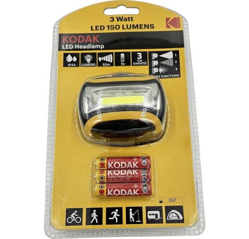 Kodak LED Stirnlampe Stirnlampe 3 Watt 150 Lumen 3 Lichtfunktionen von Kodak