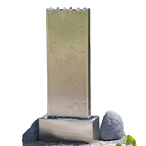 KÖHKO® Wasserwand ca. 97 cm aus gebürstetem Edelstahl Wasserspiel mit LED-Beleuchtung für Garten, die Terrasse und Wohnzimmer von Köhko