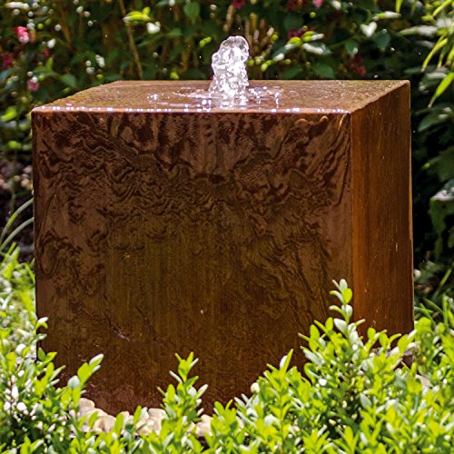 KÖHKO® Würfelbrunnen „Peru“ Höhe 49 cm Gartenbrunnen 31004 aus Cortenstahl mit LED-Beleuchtung von Köhko