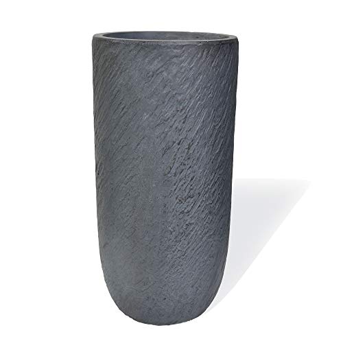 Köhko® Blumenkübel Pflanzkübel aus Fiberglas Pflanzübertopf ø24xH49 cm Anthrazit Rund Übertopf von Köhko