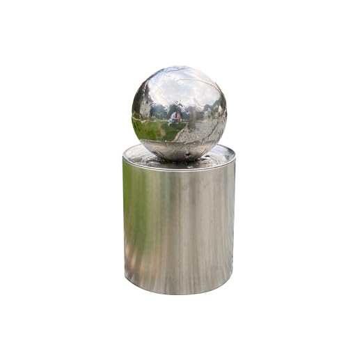 Köhko® Kugelbrunnen Ø25cm mit integrierte LED-Beleuchtung auf zylindrischen Edelstahl Eimer H30cm hochglanzpoliert Gartenbrunnen aus Edelstahl von Köhko