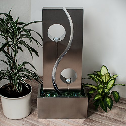 KÖHKO® Wassserwand Yin Yang mit LED-Beleuchtung Höhe ca. 90 cm Springbrunnen Wasserspiel mit Edelstahlbecken von Köhko