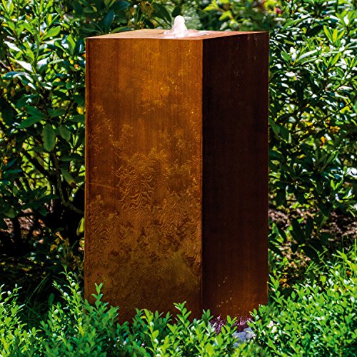 KÖHKO® Würfelbrunnen „Peru“ Höhe 69 cm Gartenbrunnen 31005 aus Cortenstahl mit LED-Beleuchtung von Köhko