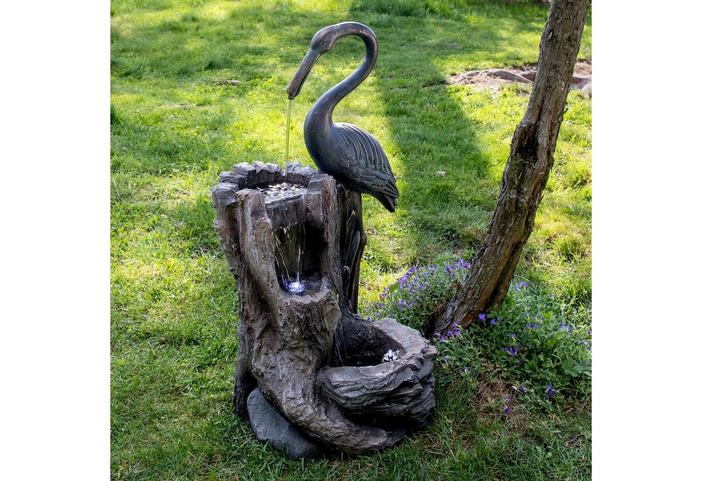 Köhko Gartenbrunnen Wasserspiel "KRANICH" 12003 mit LED-Beleuchtung Gartenbrunnen Vogelbad von Köhko