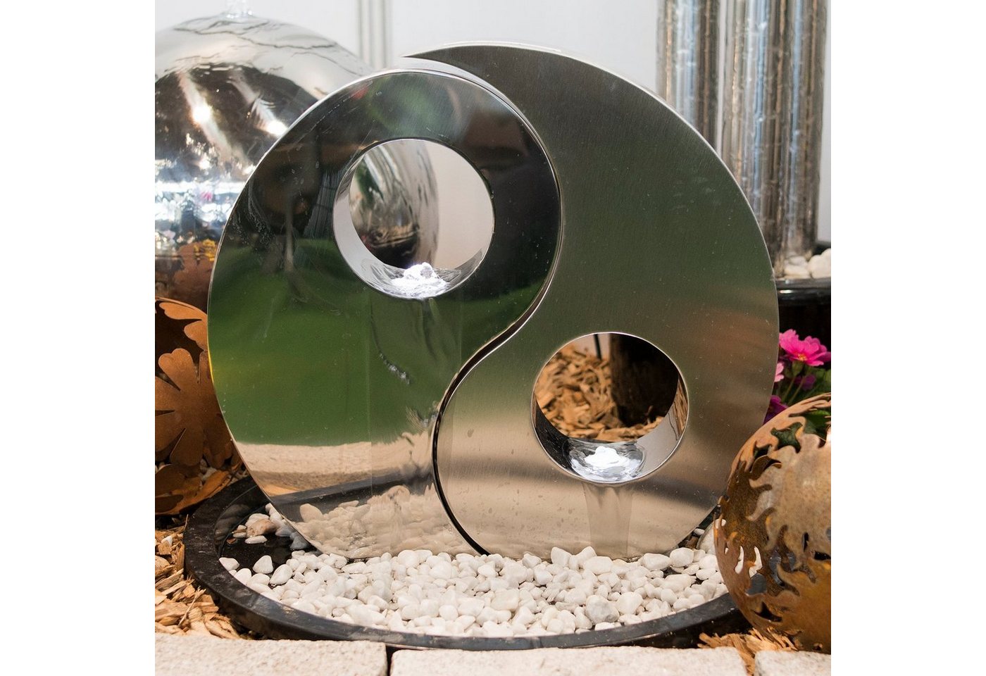 Köhko Gartenbrunnen YIN Yang" mit LED Rund ca. Ø 48 CM Springbrunnen aus Edelstahl" von Köhko