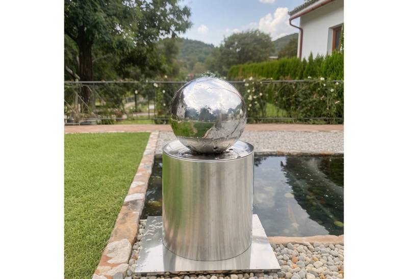 Köhko Gartenbrunnen Kugelbrunnen Ø25cm mit LED auf zylindrischen Edelstahl Eimer H30cm von Köhko