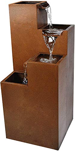 Köhko Springbrunnen Ribero-L aus Corstenstahl mit LED-Beleuchtung Wasserspiele für OutZimmerbrunnen 32006L H 70 cm x B 30 x T30 cm Outdoor + Indoor Gartenbrunnen von Köhko