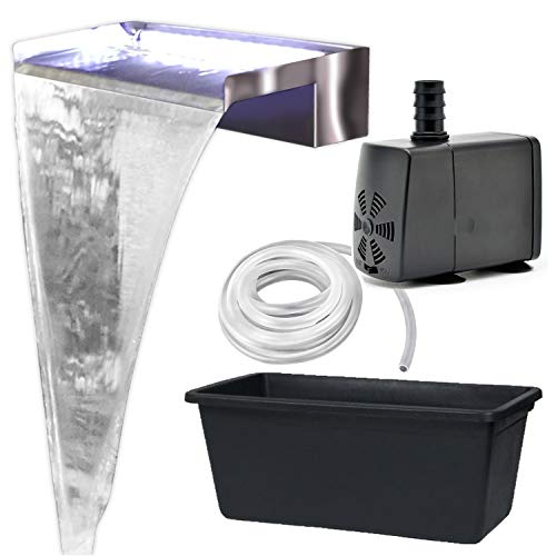 Köhko Wasserfall-Set Akaka (Länge 45 cm) aus Edelstahl matt 24303 - Komplett-Set inkl. Pumpe und Becken (65 Liter) Einbauhöhe bis ca. 50 cm Auqafall von Köhko