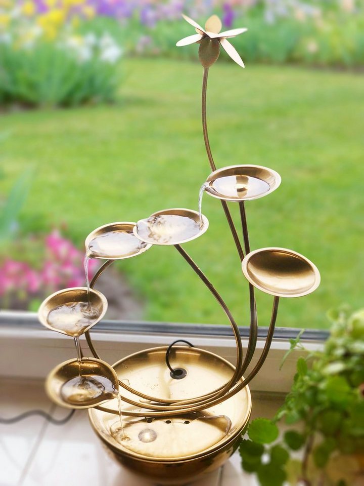 Köhko Zimmerbrunnen KÖHKO® Zimmerbrunnen Goldblumentopf mit LED-Beleuchtung von Köhko