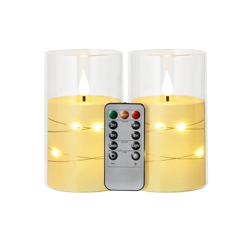 Koelaa 2er Set Flammenlose Kerzen mit Eingebauter Lichterkette & 3D-Flammeneffekt, Säulenkerzen aus Bruchfestem Acryl, mit Fernbedienung, Batteriebetrieben für Weihnachten, Tischdeko - 7,5 x 10 cm Koelaa 2er Set Flammenlose Kerzen mit Eingebauter Lichterkette & 3D-Flammeneffekt, Säulenkerzen aus Bruchfestem Acryl, mit Fernbedienung, Batteriebetrieben für Weihnachten, Tischdeko - 7,5 x 10 cm von Koelaa