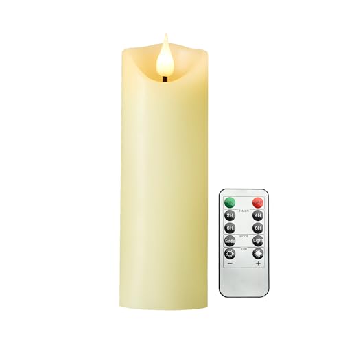 Koelaa Echtwachs LED Kerzen mit Fernbedienung & Timer-Funktion – 3D-Flammeneffekt Stumpenkerze – Batteriebetrieben Dekorative Kerzen für Kerzenständer, Kamin, Wohnzimmer (Flammenlose Kerze)--5.3*13cm von Koelaa
