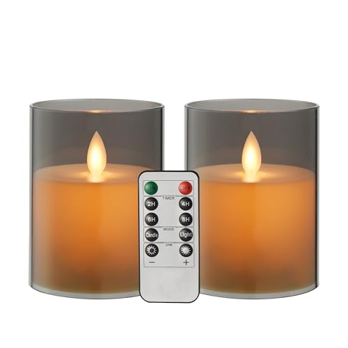 Koelaa Flackernde LED-Kerzen mit realistischer Flamme, 2er Set, Batteriebetrieben, mit Fernbedienung & Timer, Grau, Acryl - Kunst Kerzen für Party, Weihnachten, Hochzeit, Deko-7.5 x 10cm Koelaa Flackernde LED-Kerzen mit realistischer Flamme, 2er Set, Batteriebetrieben, mit Fernbedienung & Timer, Grau, Acryl - Kunst Kerzen für Party, Weihnachten, Hochzeit, Deko-7.5 x 10cm von Koelaa
