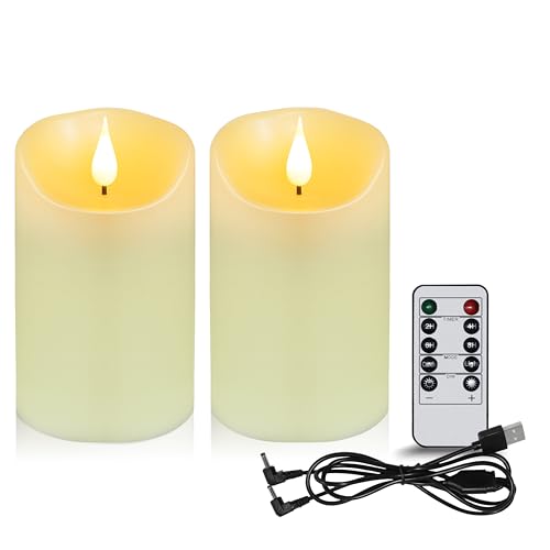 Koelaa Flammenlose LED-Kerzen 2 Stück – Wiederaufladbare Dekorationskerzen mit 3D-Flammeneffekt, Timerfunktion & Fernbedienung. Ideal für Weihnachtsdekoration, Wohnzimmer und Partys-7.5 * 10cm von Koelaa