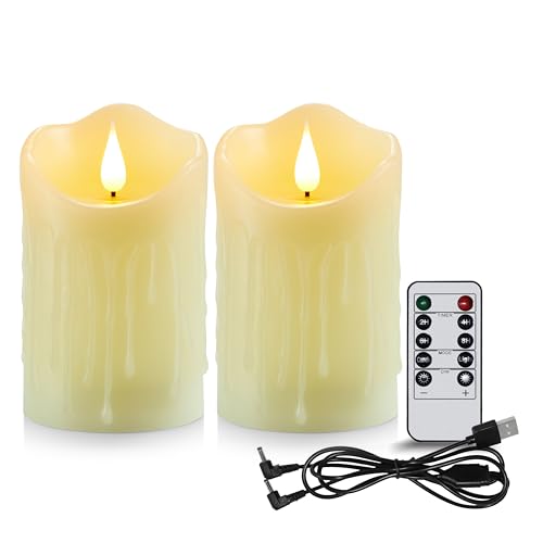 Koelaa Flammenlose LED-Kerzen 2er Set, Wiederaufladbare Kerzen mit 3D-Flammeneffekt und Tropfwachs, LED Kerzen mit Timerfunktion und Fernbedienung, Kunst Kerzen für Weihnachtsdekoration-7.5x15 cm Koelaa Flammenlose LED-Kerzen 2er Set, Wiederaufladbare Kerzen mit 3D-Flammeneffekt und Tropfwachs, LED Kerzen mit Timerfunktion und Fernbedienung, Kunst Kerzen für Weihnachtsdekoration-7.5x15 cm von Koelaa
