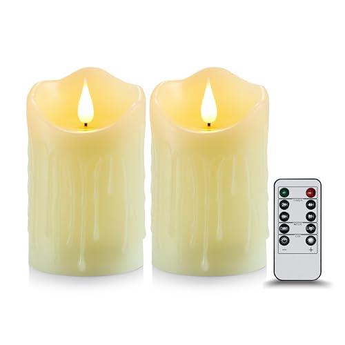 Koelaa Flammenlose LED-Kerzen 2er Set mit Fernbedienung, Realistischer 3D-Flammen & Tropfwachs-Effekt, Timer, Batteriebetrieben für Weihnachten, Hochzeit, Partydeko, Tischdeko, Wohnzimmer-7.5x10 cm Koelaa Flammenlose LED-Kerzen 2er Set mit Fernbedienung, Realistischer 3D-Flammen & Tropfwachs-Effekt, Timer, Batteriebetrieben für Weihnachten, Hochzeit, Partydeko, Tischdeko, Wohnzimmer-7.5x10 cm von Koelaa