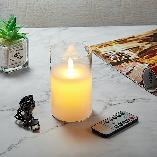 Koelaa Weiß Glas Flammenlose Kerzen, Aufladbare LED Kerzen, Wiederaufladbare LED Kerzen, Flammenlose Kerze mit Fernbedienung und Timer, Elektrische Kerzen, Festliche Flammenlose Kerzen-7.5 * 12.5cm von Koelaa