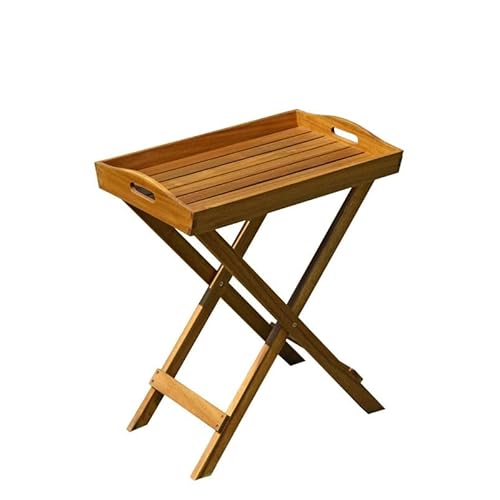 Kölle Tabletttisch mit Ständer aus FSC-zertifiziertem Akazienholz, Tablett abnehmbar, Ständer praktisch zusammenklappbar, Tabletttisch mit Ständer, ca. 60x40x72,5 cm von PGONA