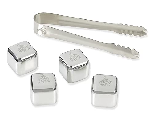 1. FC Köln Eiswürfelsteine 4er Set mit Zange Eiswürfel-Set Kühlsteine Edelstahl Eiswürfel - plus Lesezeichen I love Köln von Köln Cologne