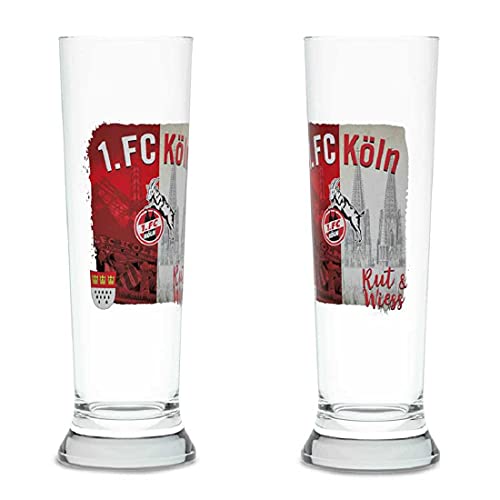 1. FC Köln Weizenglas - Rut & Wiess - Glas 2er Set Bierglas Weizenbierglas - Plus Lesezeichen I love Köln von Köln Cologne