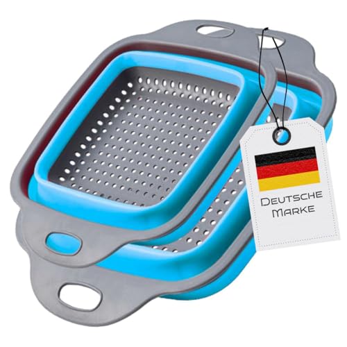 Faltbares Küchensieb eckig – 2er Set aus BPA-freiem Silikon – Spülmaschinenfest & platzsparend – Ideal für Zuhause, Camping, Wohnmobil & kleine Küchen – Deutsche Marke von König Design