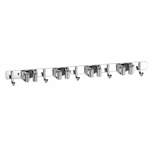 König Design Besenhalterung Wand, Schwerlast Gerätehalter Selbstklebend, Besenhalter mit Nails Installieren, Gartengerätehalter aus Edelstahl, Wandhalterung Besen (5 Haken + 4 Clips) von König Design