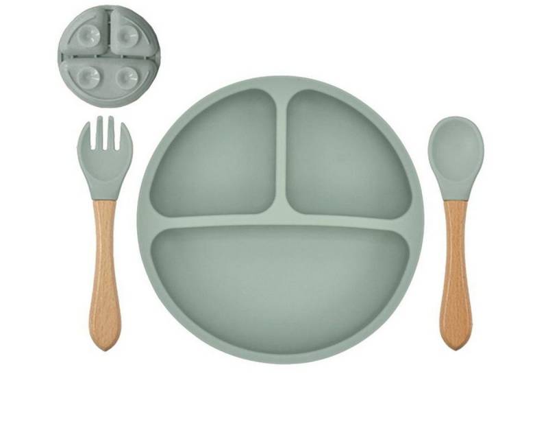 König Design Kindergeschirr-Set Babyteller Kinderteller mit Saugnapf Teller mit Löffel Gabel, 1 Personen, Silikon BPA Frei Baby Tischset für Baby und Kinder von König Design