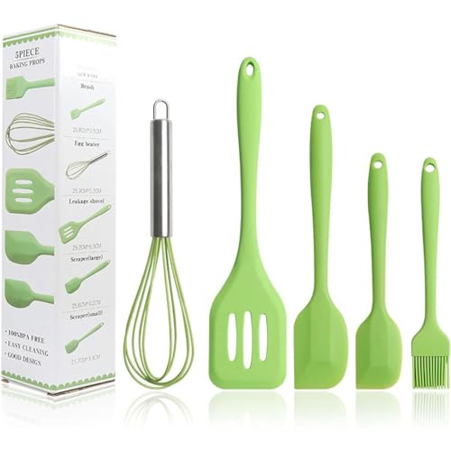 Silicone Cooking Küchenutensilien-Set - Spachtelbürsten Backwaren Ölbürste Schneebesen Schlitzwender - Küchenutensilien Antihaft & Hitzebeständig zum Kochen Grün von König Design