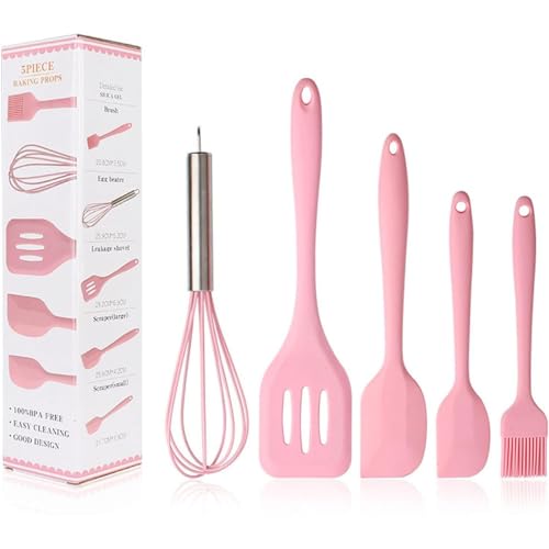 Silicone Cooking Küchenutensilien-Set - Spachtelbürsten Backwaren Ölbürste Schneebesen Schlitzwender - Küchenutensilien Antihaft & Hitzebeständig zum Kochen Rosa von König Design